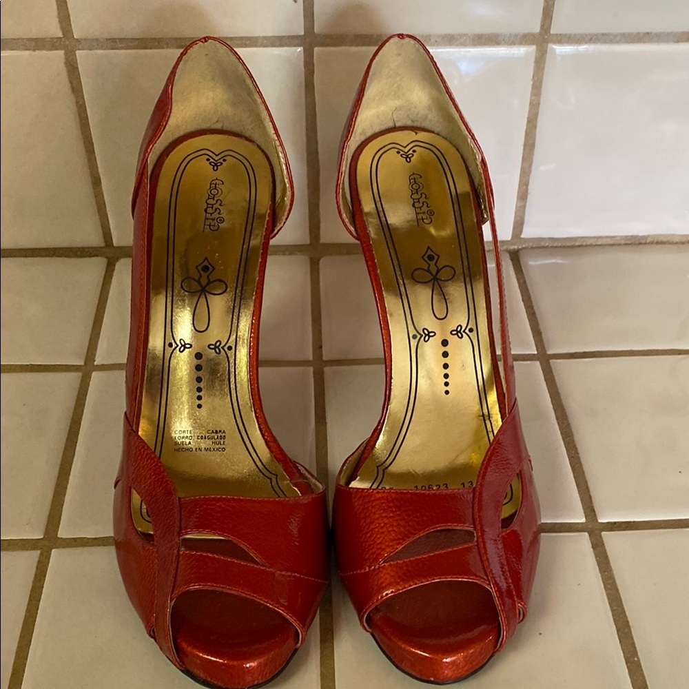 Elegant Red Peep-Toe Heels